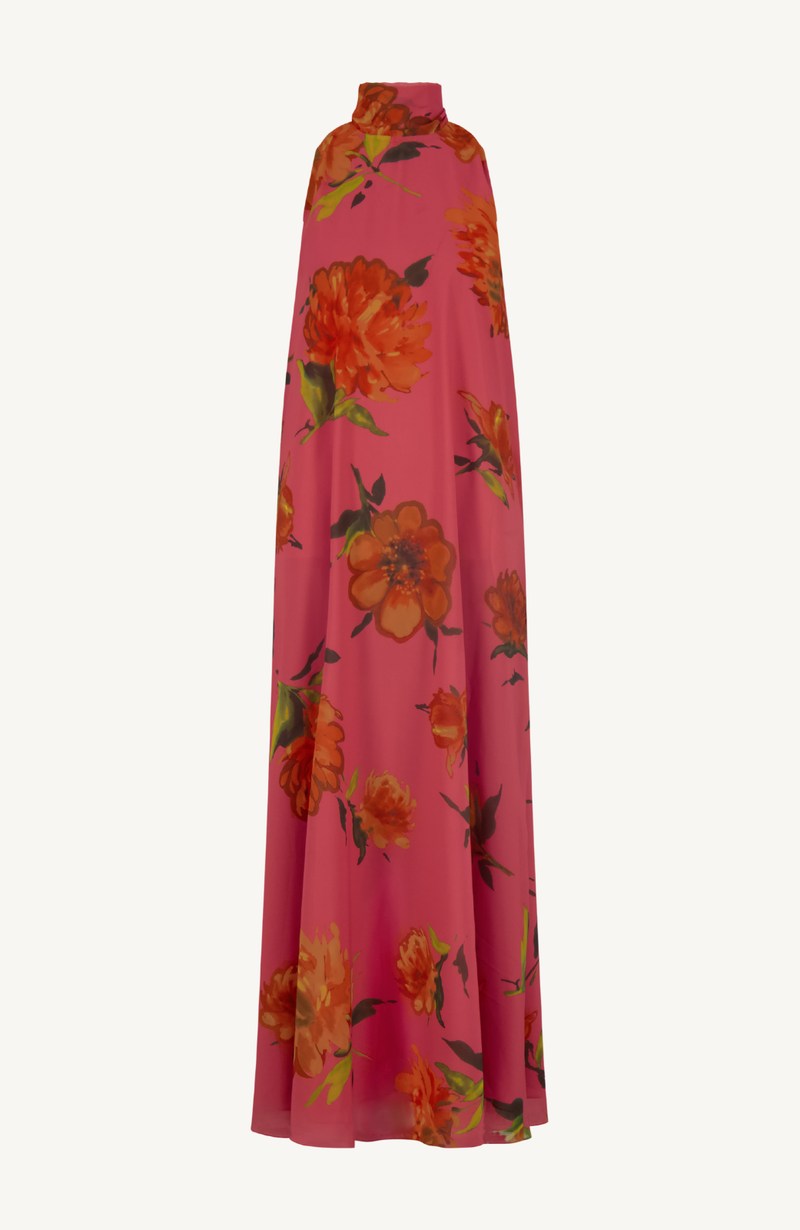Floral Printed Chiffon Sleeveless Tie Neck Maxi Dress