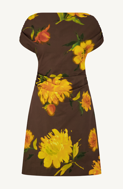 Floral Printed Cotton Cap Sleeve Shirred A Line Dress