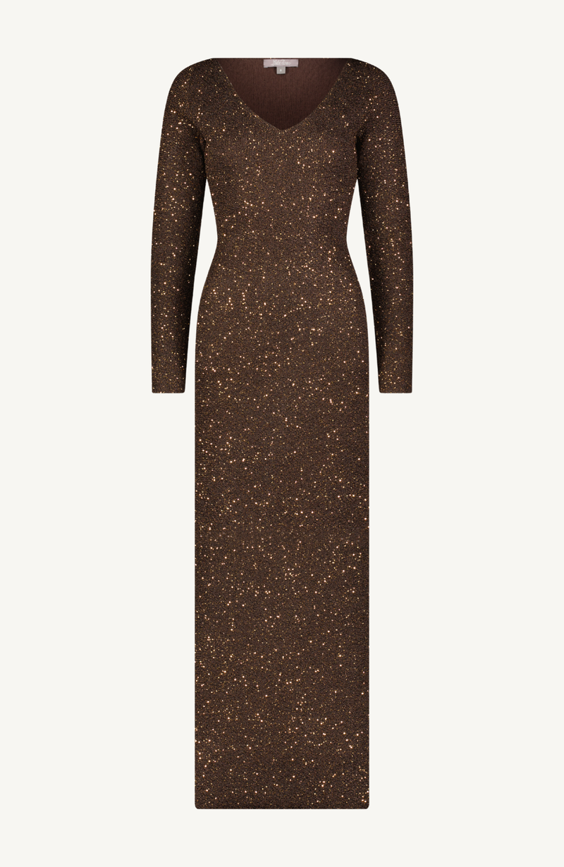 Sequin Knit V-Neck Dress