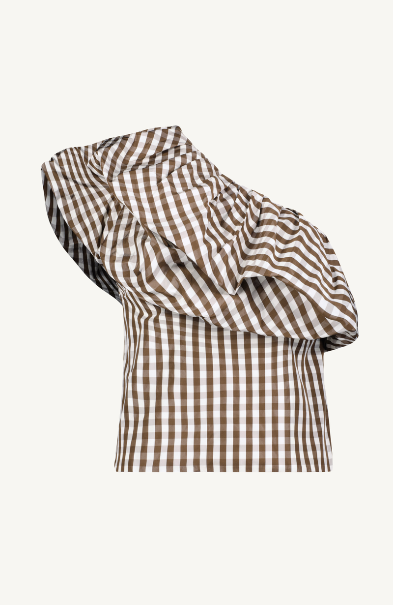 Plaid Taffeta One Shoulder Top