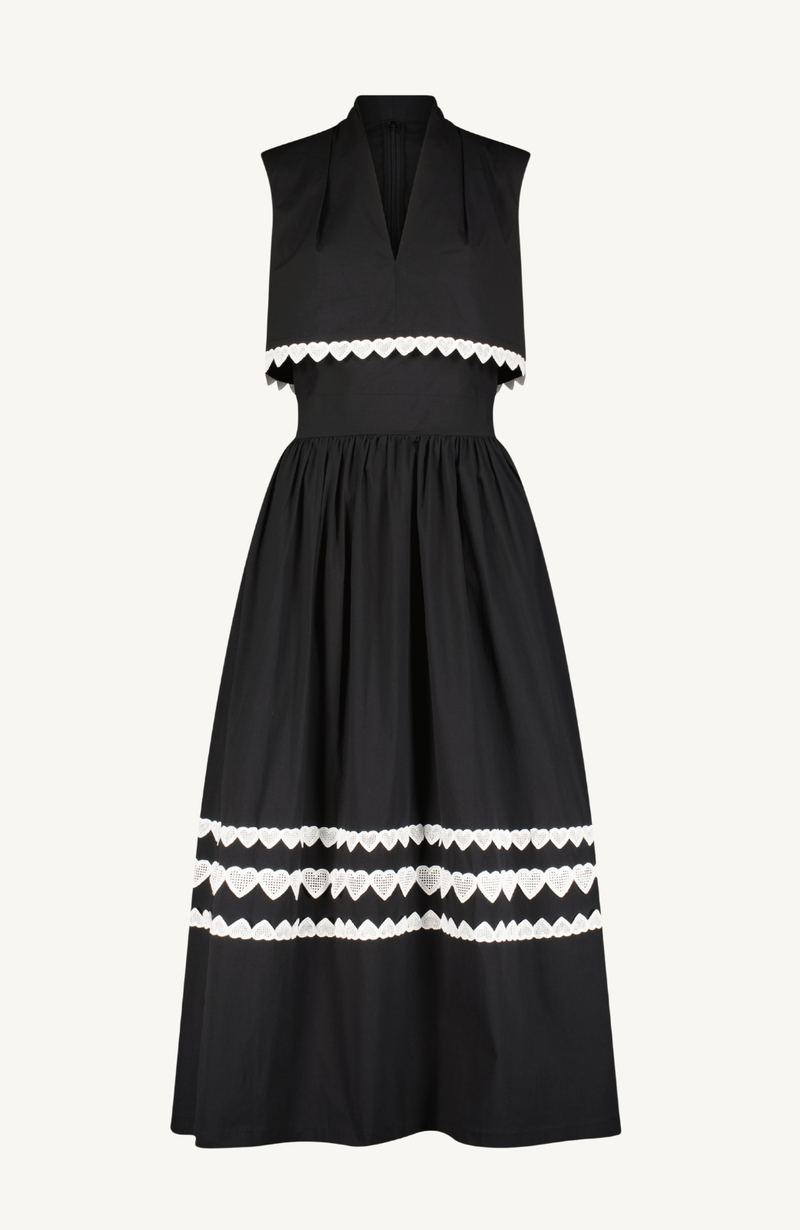 Heart and Flower Trim V-Neck Dress