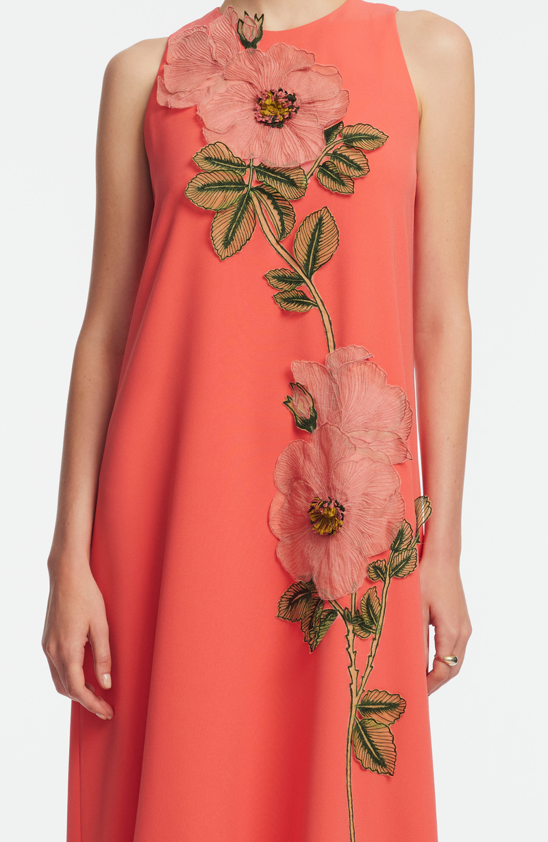 Peony Embroidered Fluid Crepe Francie Gown
