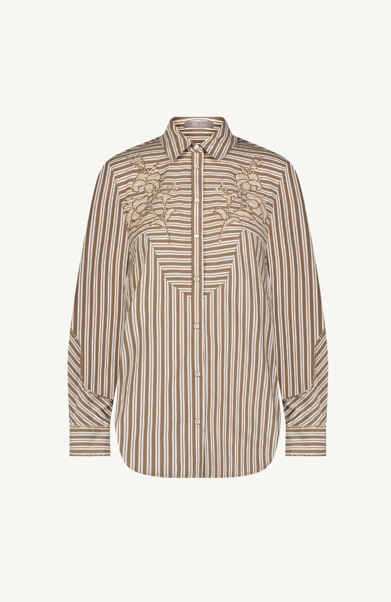 Shell Embroidered Striped Cotton Poplin Shirt