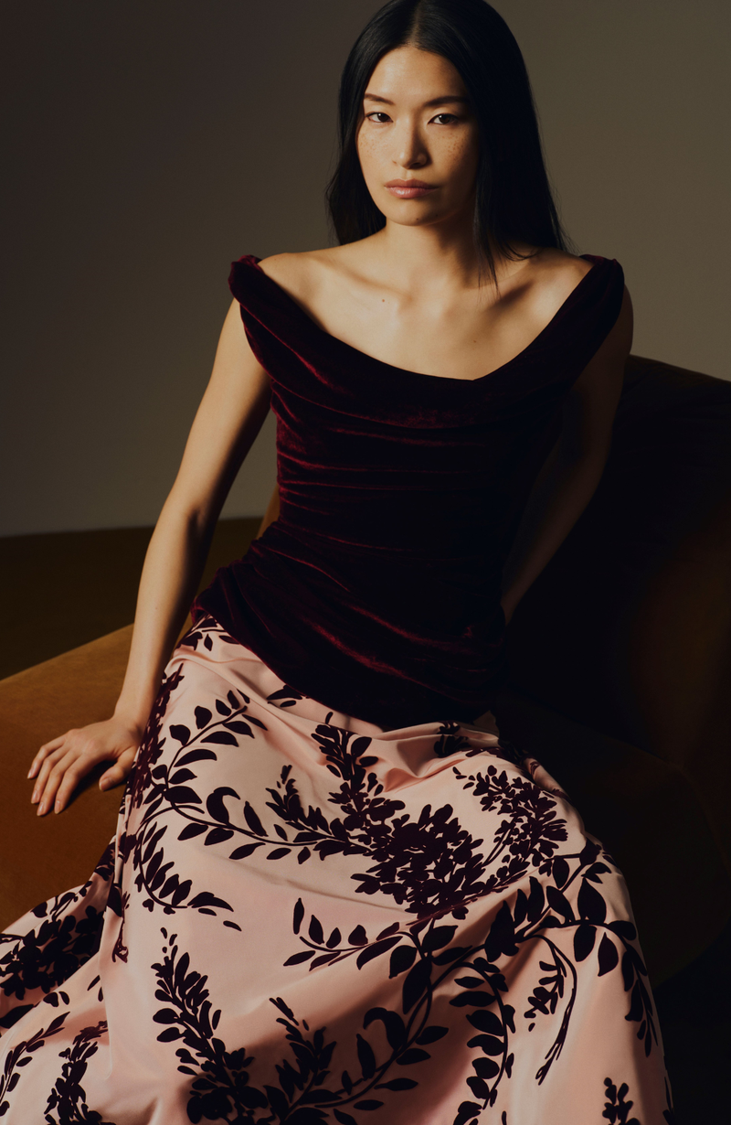 Flocked Taffeta Velvet Combo Dress