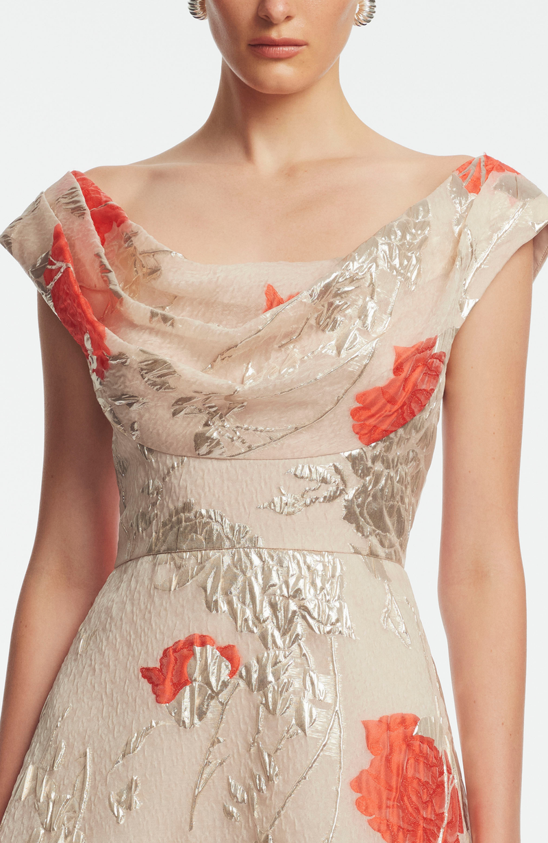 Floral Fil Coupe Draped Dress
