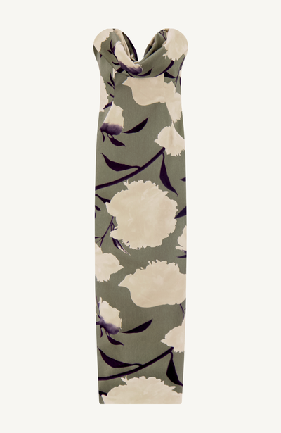 Floral Velvet Draped Bust Sheath