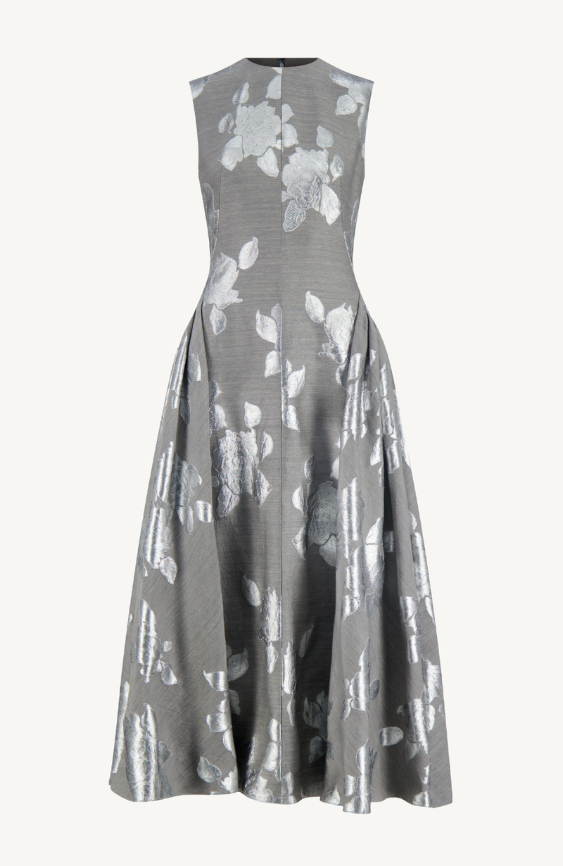 Floral Fil Coupe Sleeveless A Line Dress Silver/Grey / 0 / F259434 Floral Fil Coupe Sleeveless A Line Dress Silver/Grey / 0 / F259434