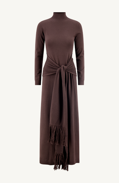 Merino Wool Knit Mock Neck Wrap Dress