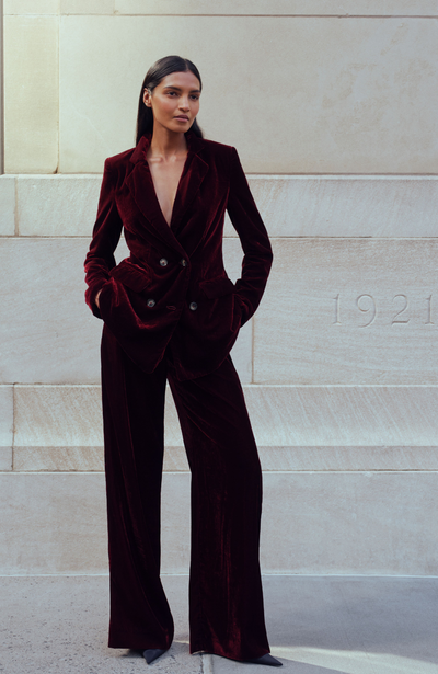Crushed Velvet Double Breasted Blazer