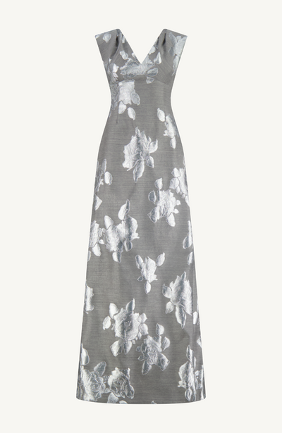 Floral Fil Coupe V Neck Gown