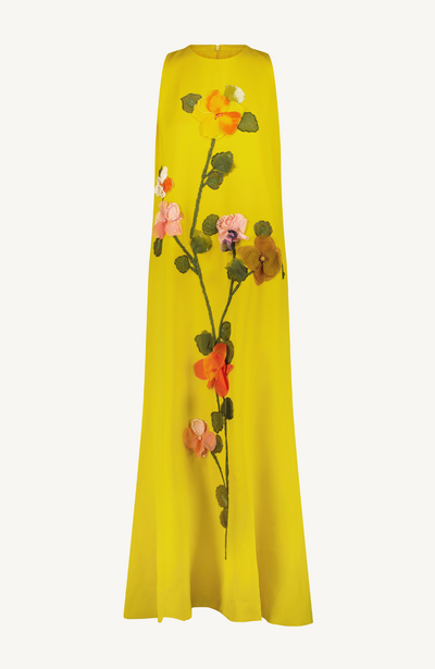 Fluid Crepe Floral Embroidery Francie Gown