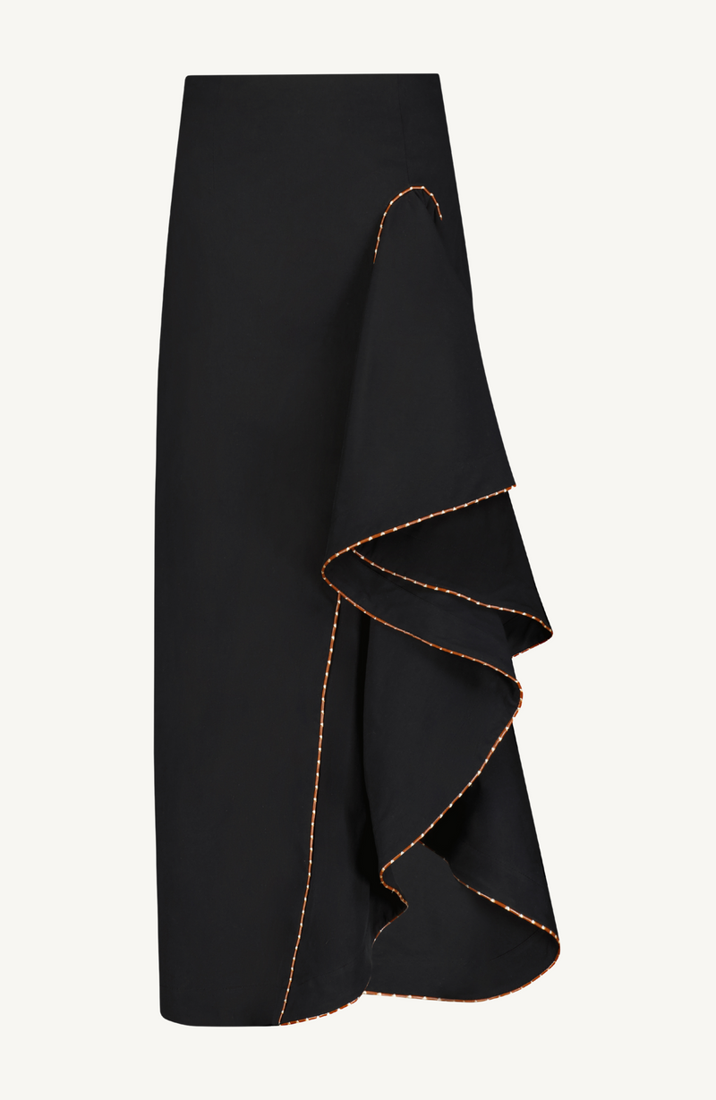 Cotton Poplin Ruffle Detail Pencil Skirt