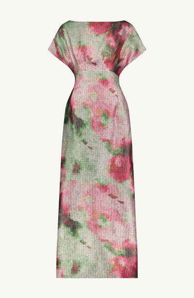 Watercolor Jacquard Boatneck Gown