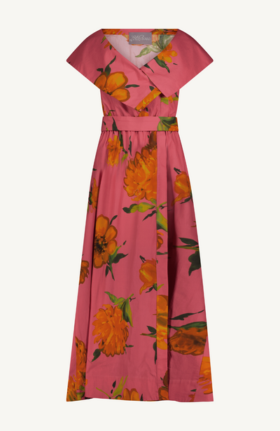Floral Printed Cotton Asymmetrical Button Front Cuff Dress