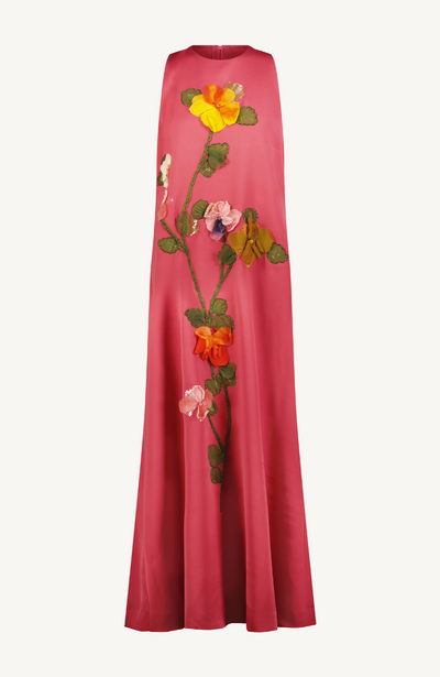 Fluid Crepe Floral Embroidery Francie Gown