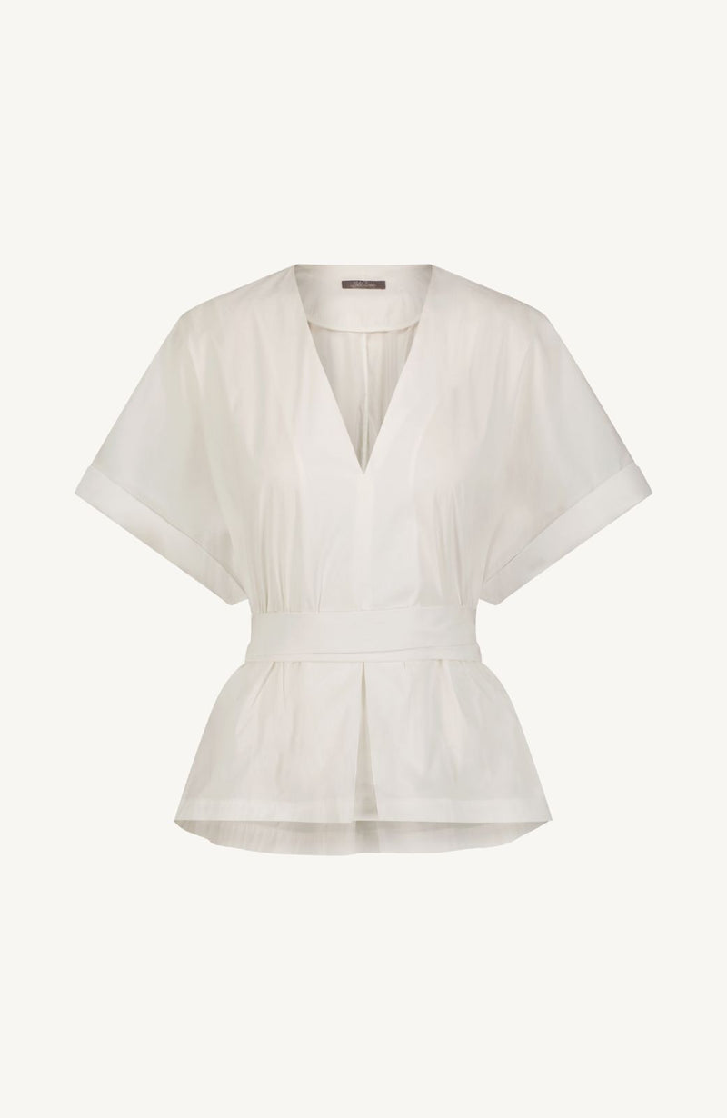 Cotton Poplin V-Neck Peplum Top