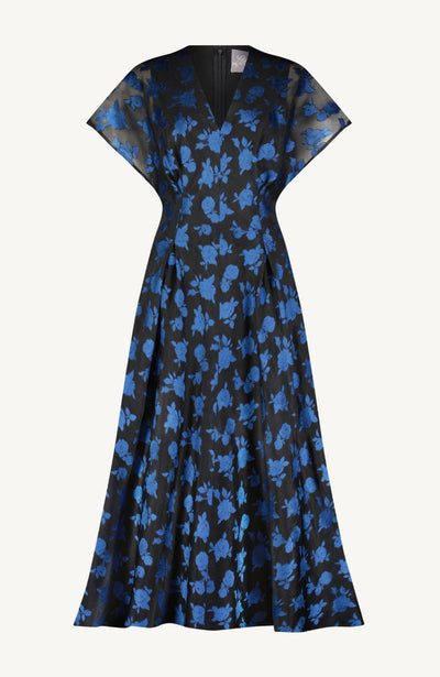 Floral Fil Coupe V-Neck A-line Dress