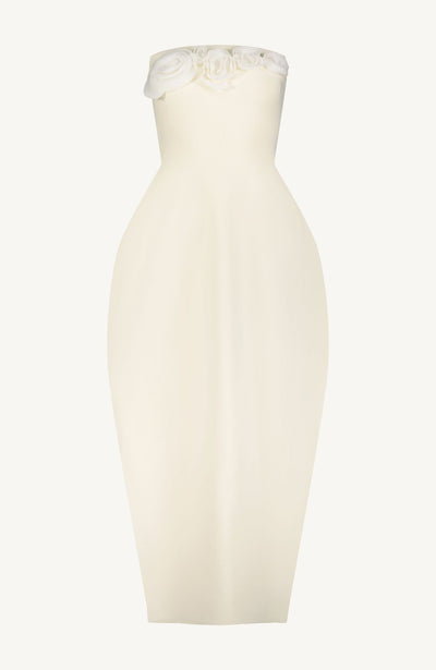 Rose Detail Knit Strapless Bubble Dress