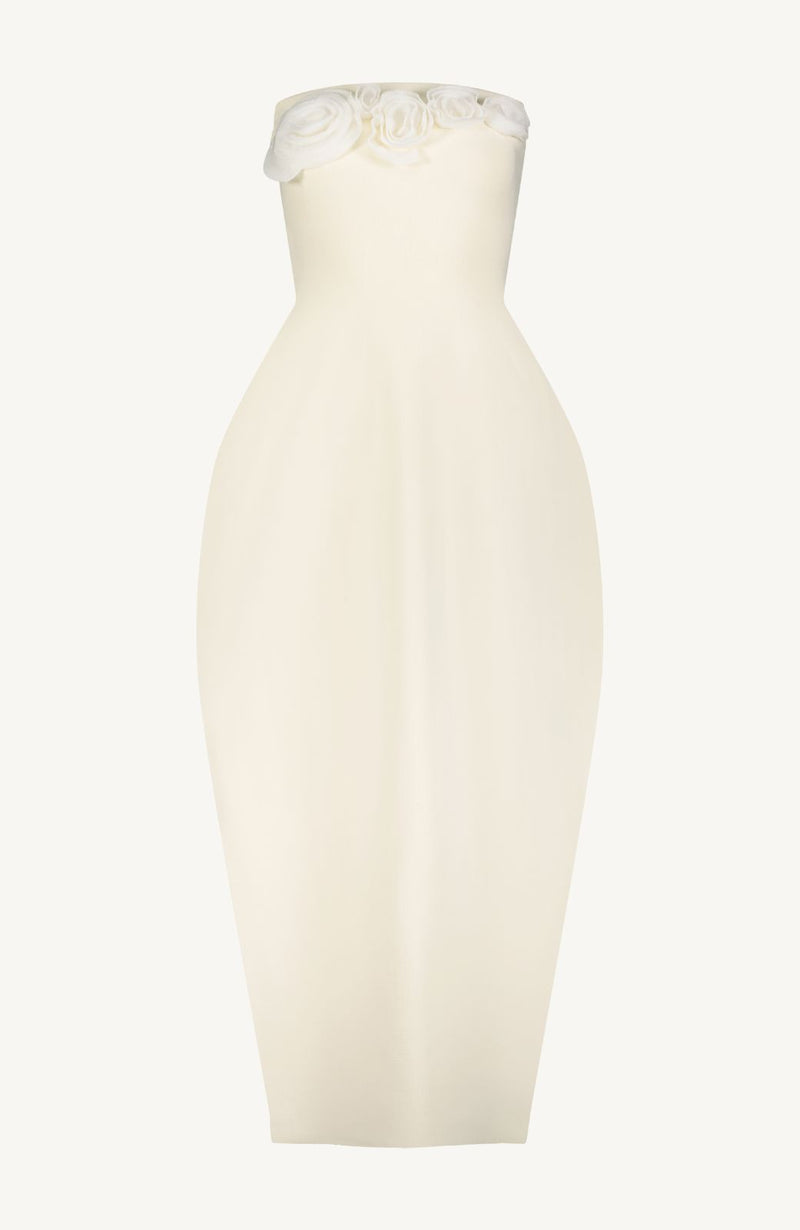 Rose Detail Knit Strapless Bubble Dress