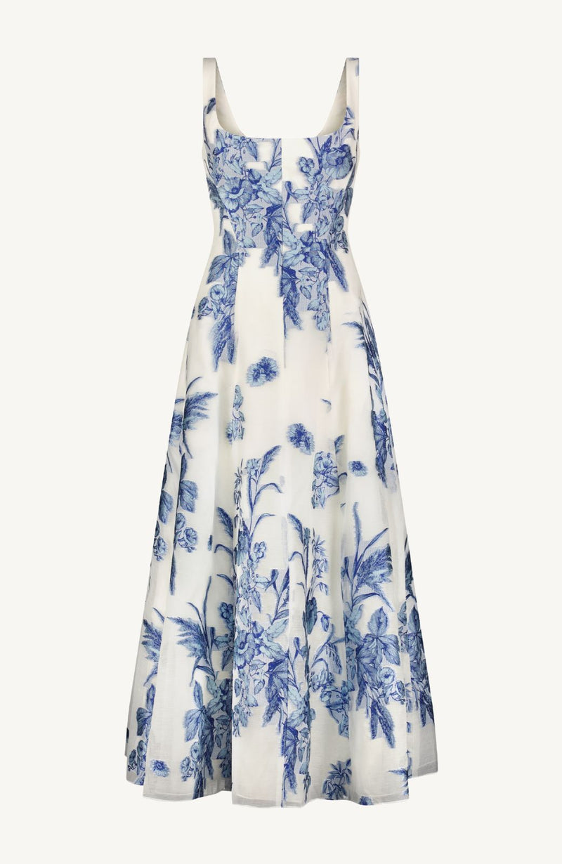 Floral Fil Coupe Seam Detail Scoop Neck Midi Dress