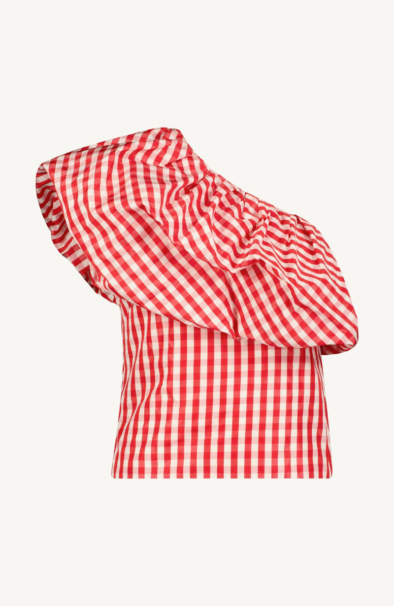 Plaid Taffeta One Shoulder Top
