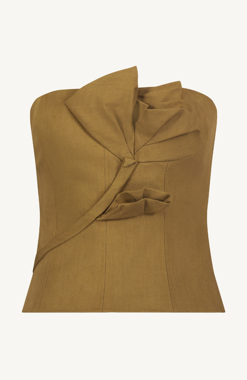 Stretch Cotton Twill Draped Rose Bustier