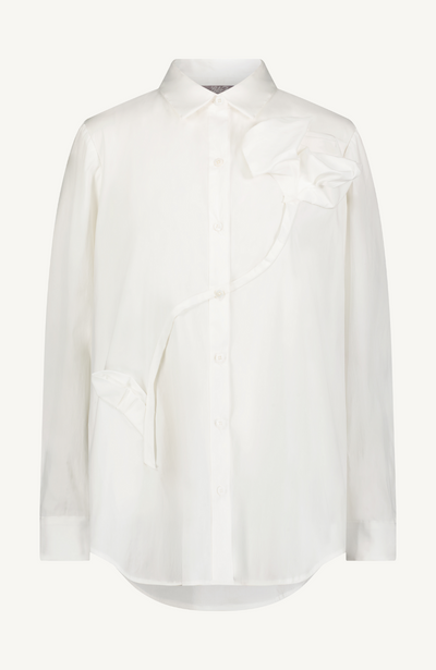 Cotton Poplin Draped Rose Button Down Shirt