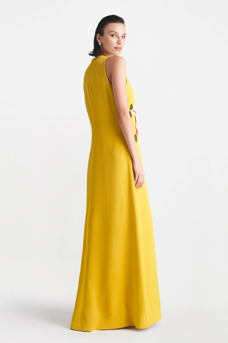 Fluid Crepe Floral Embroidery Francie Gown