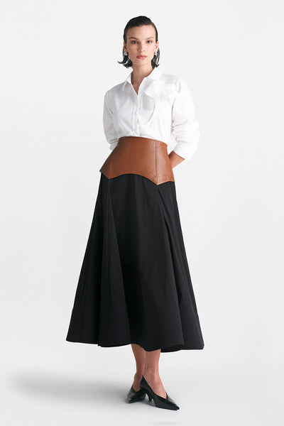 Cotton Poplin Full Skirt with Leather Waistband – Lela Rose