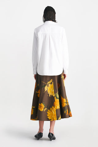 Cotton Poplin Draped Rose Button Down Shirt