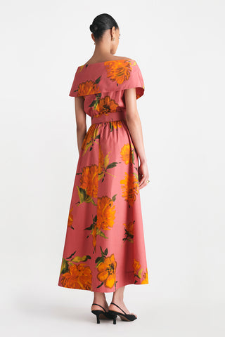 Floral Printed Cotton Asymmetrical Button Front Cuff Dress