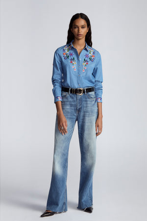 Floral Seed Bead Classic Ranch Shirt