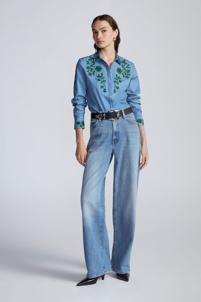 Floral Seed Bead Classic Ranch Shirt
