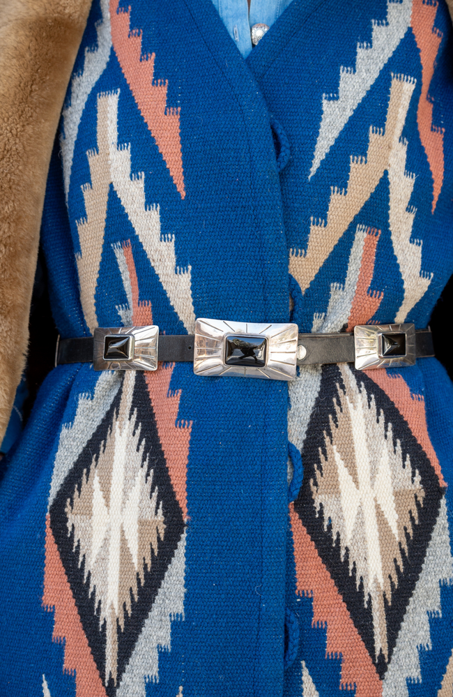 Vintage Navajo Sterling Silver & Onyx Concho Belt Buckle