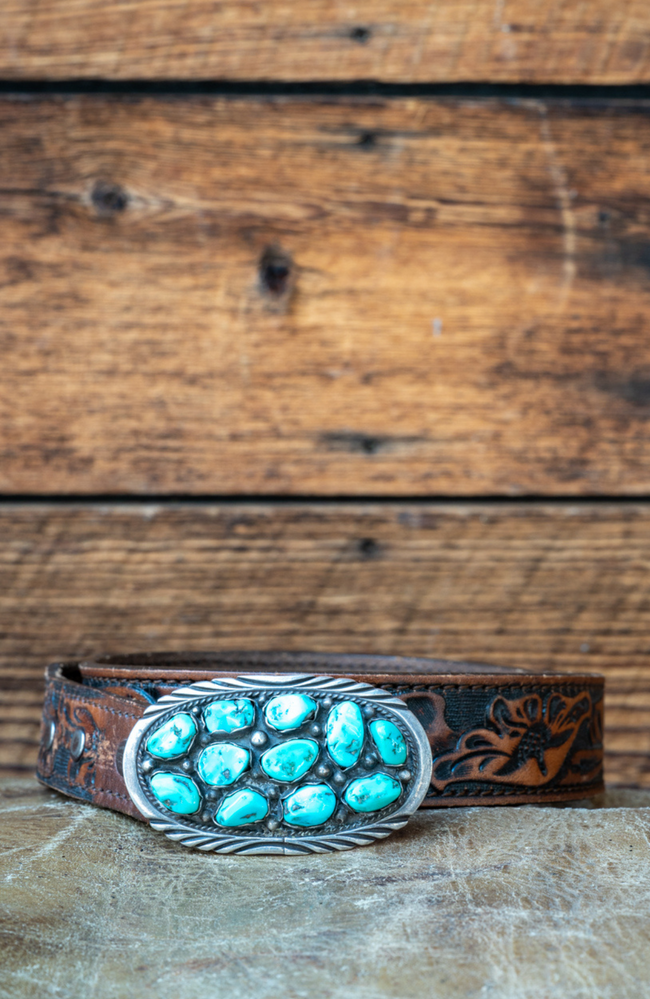 Vintage Zuni Sterling Silver & Turquoise Belt Buckle