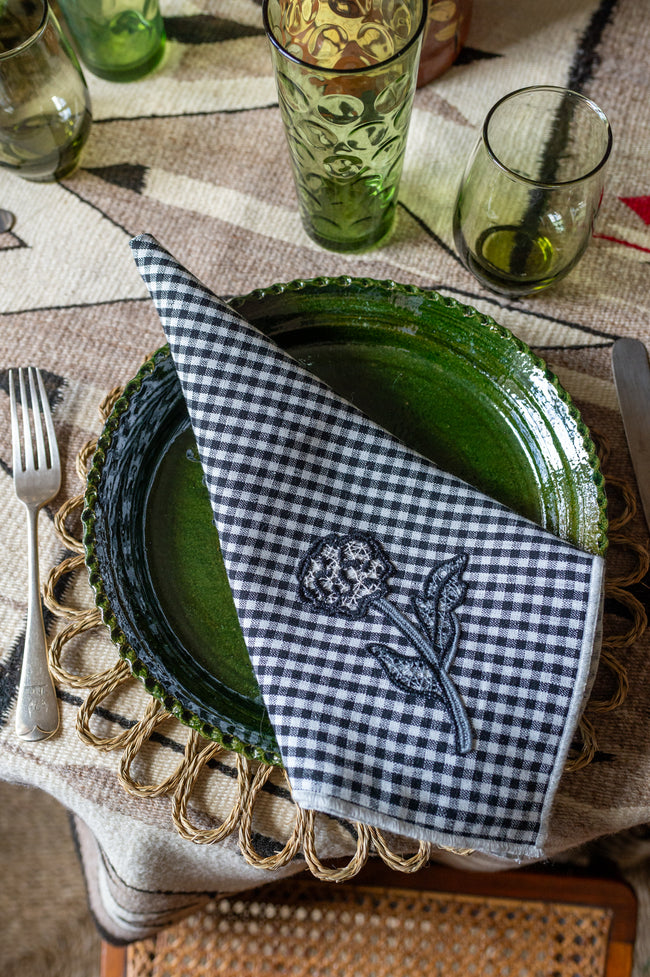 Embroidered Gingham Linen Napkins