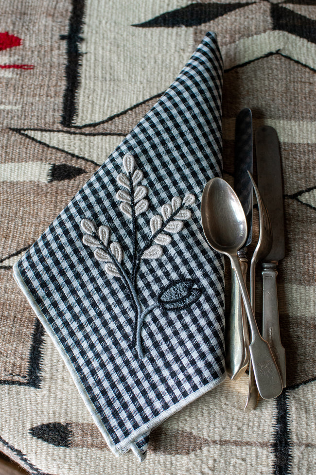 Embroidered Gingham Linen Napkins