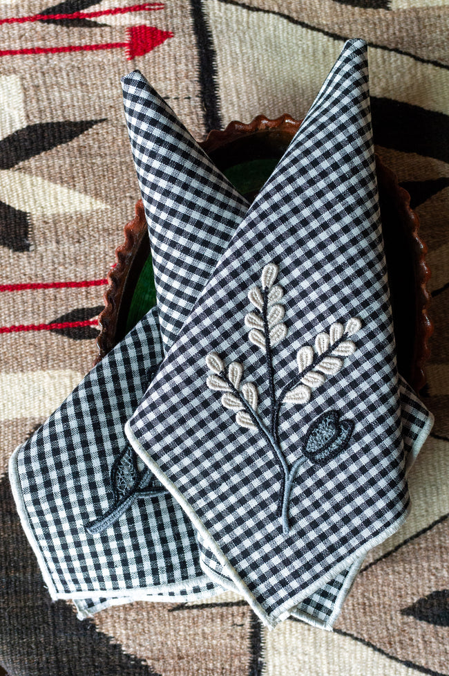 Embroidered Gingham Linen Napkins