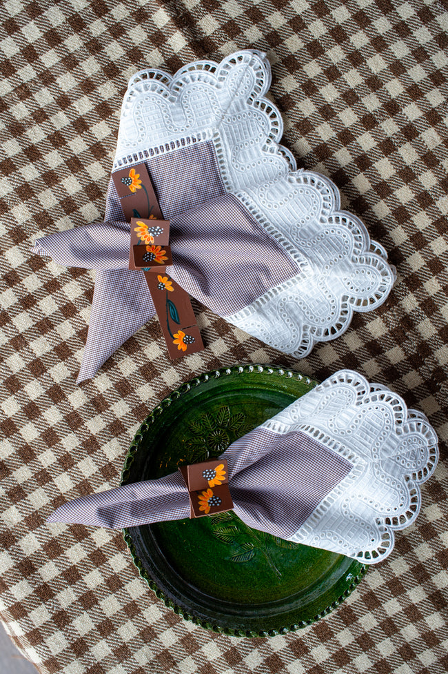 Checked Poplin Lace Trim Napkins