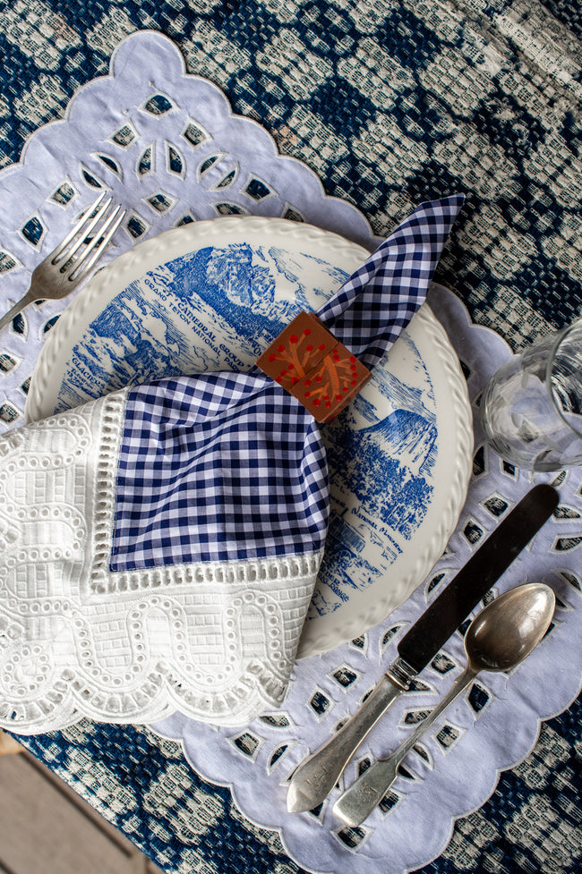 Checked Poplin Lace Trim Napkins