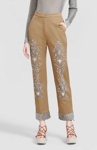 Embroidered Canvas Twill Straight Leg Pant
