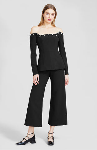 Stretch Twill Off The Shoulder Bustier with Pearl Detail