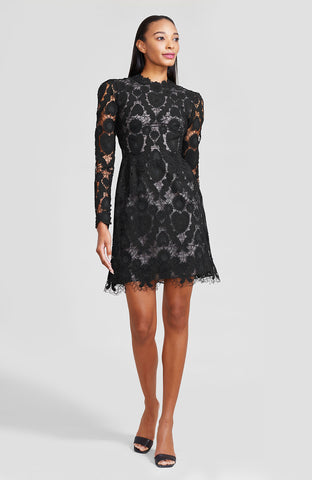Corded Heart Lace Long Sleeve Seamed Dress