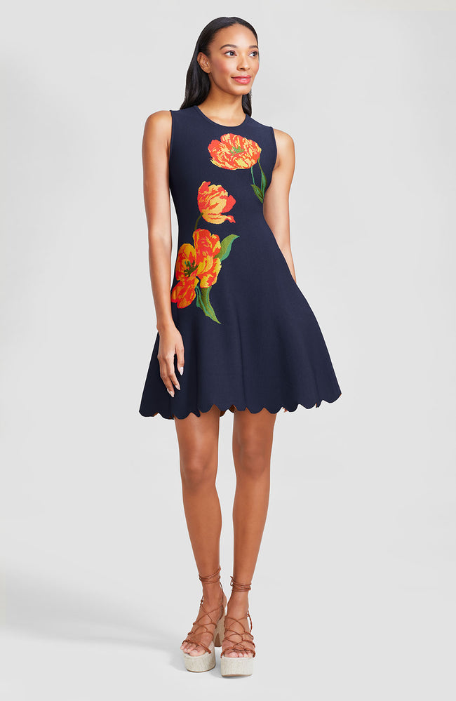 Floral Jacquard Knit Sleeveless Dress