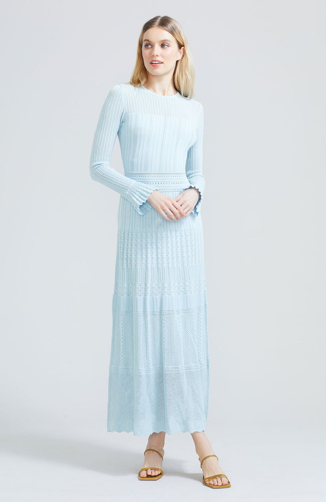 Pointelle Knit Long Sleeve Midi Dress